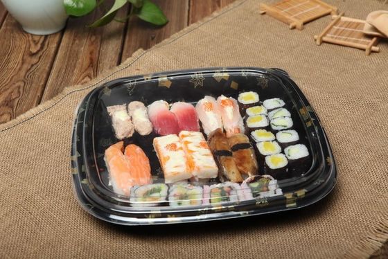 Quadratische Sushi bedecken Herausnehmung Mahlzeit-Kasten-Wegwerfplastikverpackung mit Drucken für Partei mit Blasen