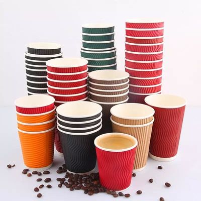 Kundenspezifische Logo Stylish Design Ripple Double-Wand isolierte zum Mitnehmen heiße Kaffee-Papier-Schale mit Deckeln