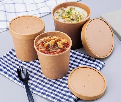Logo Printing Disposable Kraft Paper-Suppenschüssel für das Imbiss-Nudel-Mitnehmerverpacken