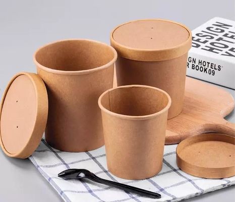 Logo Printing Disposable Kraft Paper-Suppenschüssel für das Imbiss-Nudel-Mitnehmerverpacken