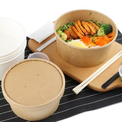 Restaurant-rundes Kraftpapier-Mitnehmersalat-Schüssel 1000ML mit transparentem Deckel