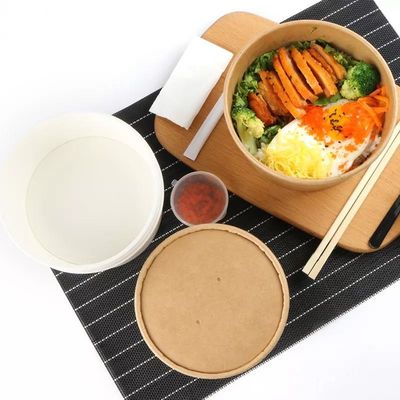 Restaurant-rundes Kraftpapier-Mitnehmersalat-Schüssel 1000ML mit transparentem Deckel